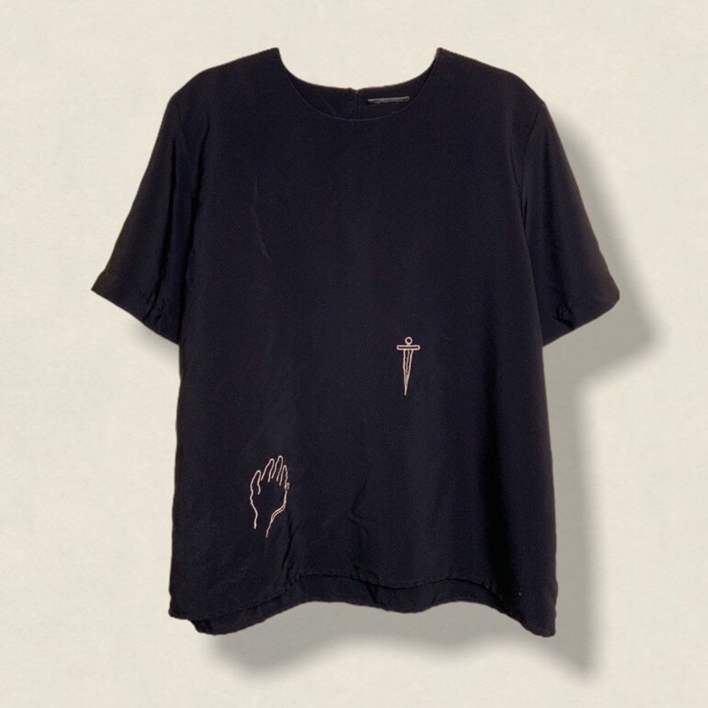 Vintage black Random embroidered oversized shirt